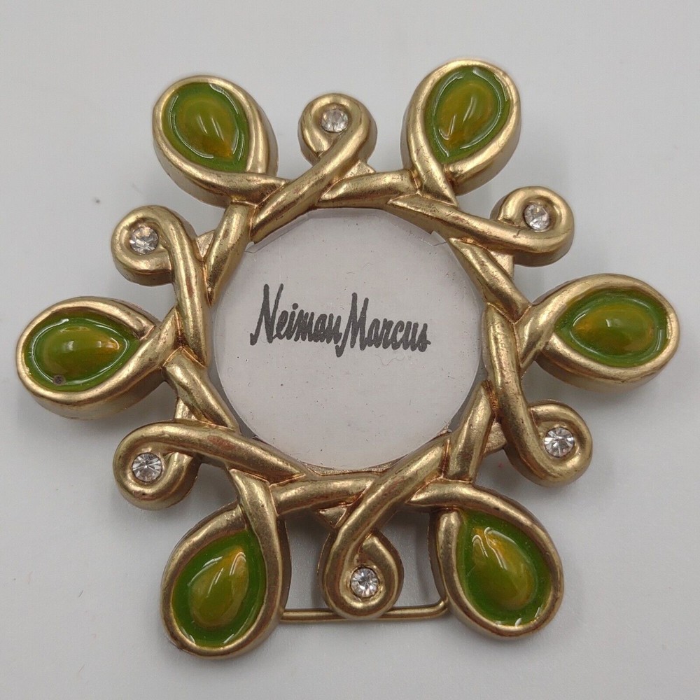 Neiman Marcus Jay Strongwater Mini Frame  & Clip Brooch Gold Tone Green Enamel